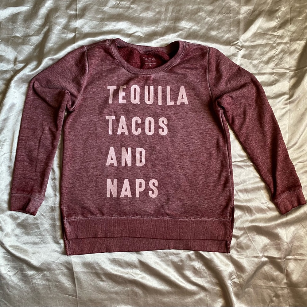 Zoe + Liv Crew Neck Heather Maroon Sweatshirt Size M